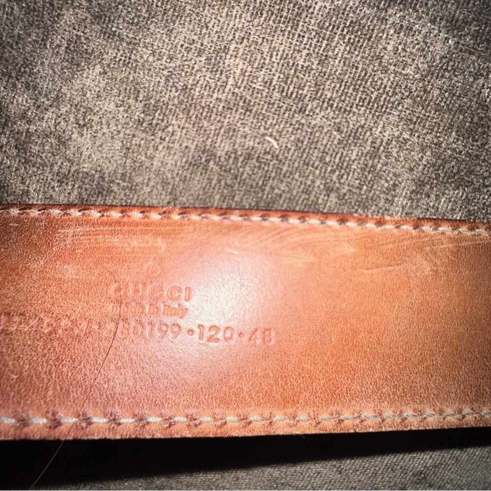 Gucci Navy Monogram GG Logo Leather Belt with Gold Buckle - Picture 9 of 13